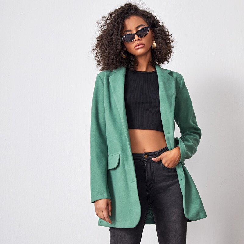 

Single Breasted Wool-Mix Fabric Blazer, Green