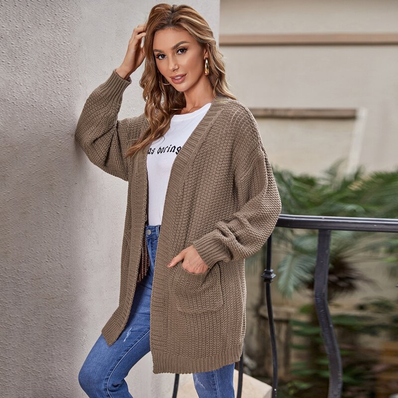 

Drop Shoulder Double Pocket Cardigan, Mocha brown
