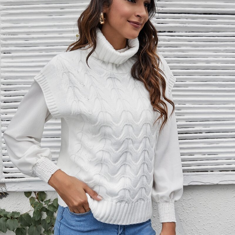 

Turtle Neck Solid Knit Top Without Blouse, White