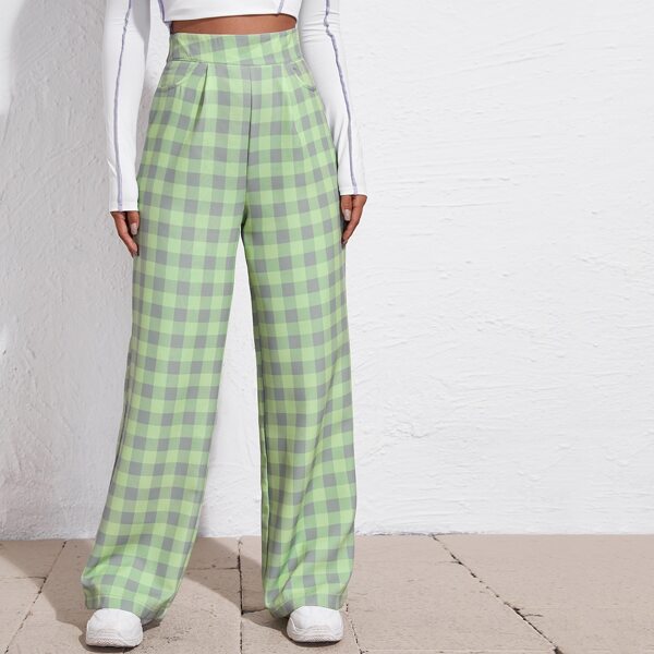 

Slant Pocket Gingham Pants, Lime green