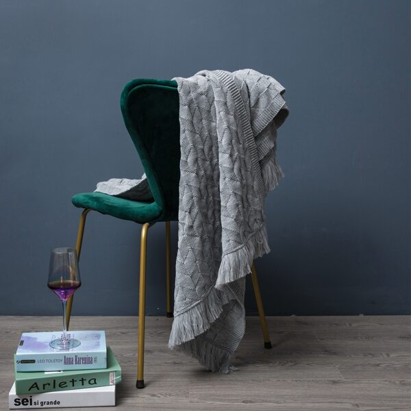 

1pc Solid Color Tassel Blanket, Light grey