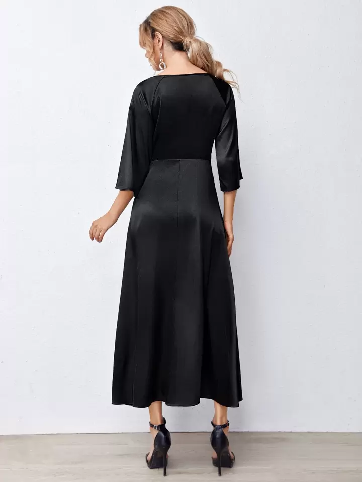 shein raglan sleeve tie front flare satin dress Detachable Bridal Bell Sleeves Kaylee main image 0