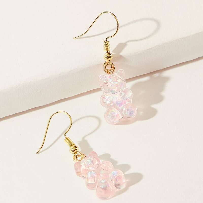 

Clear Bear Drop Earrings, Baby pink