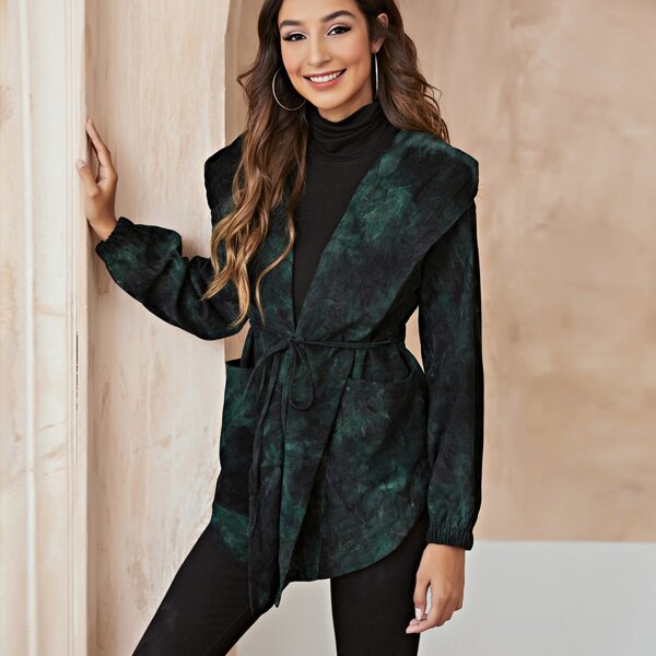 

Tie Dye Dual Pocket Belted Coat, Multicolor