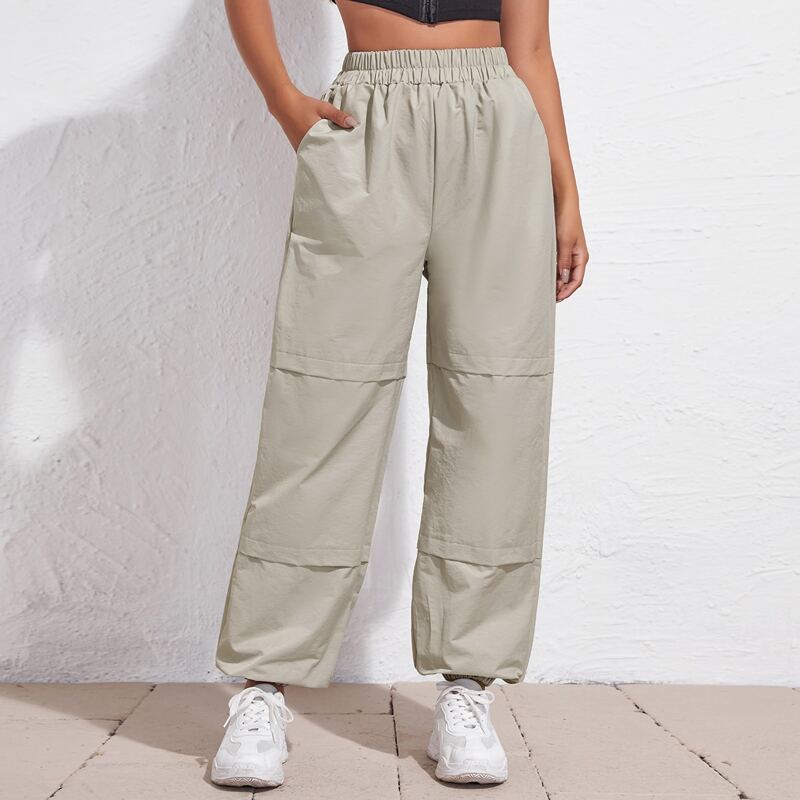 

Elastic Waist Pocket Side Jogger Pants, Khaki