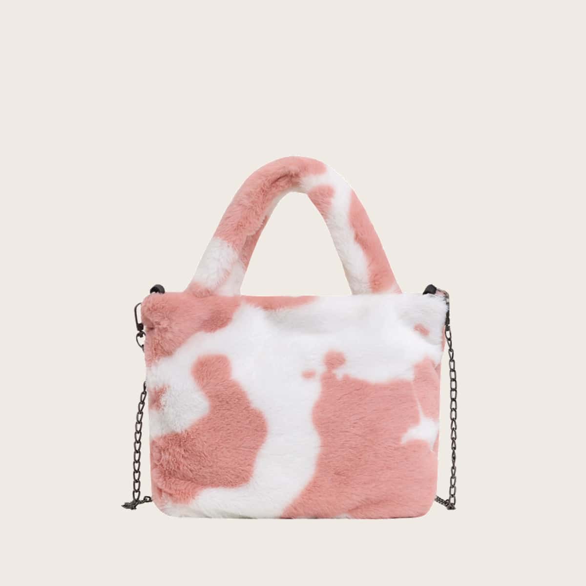 

Cow Print Fluffy Satchel Bag, Multicolor