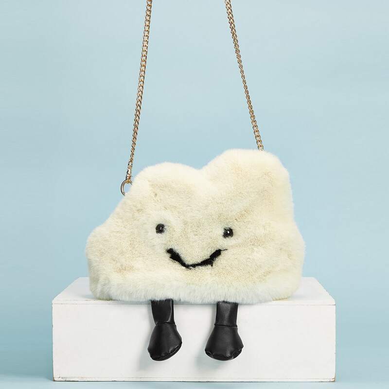 

Cartoon Decor Fluffy Crossbody Bag, White