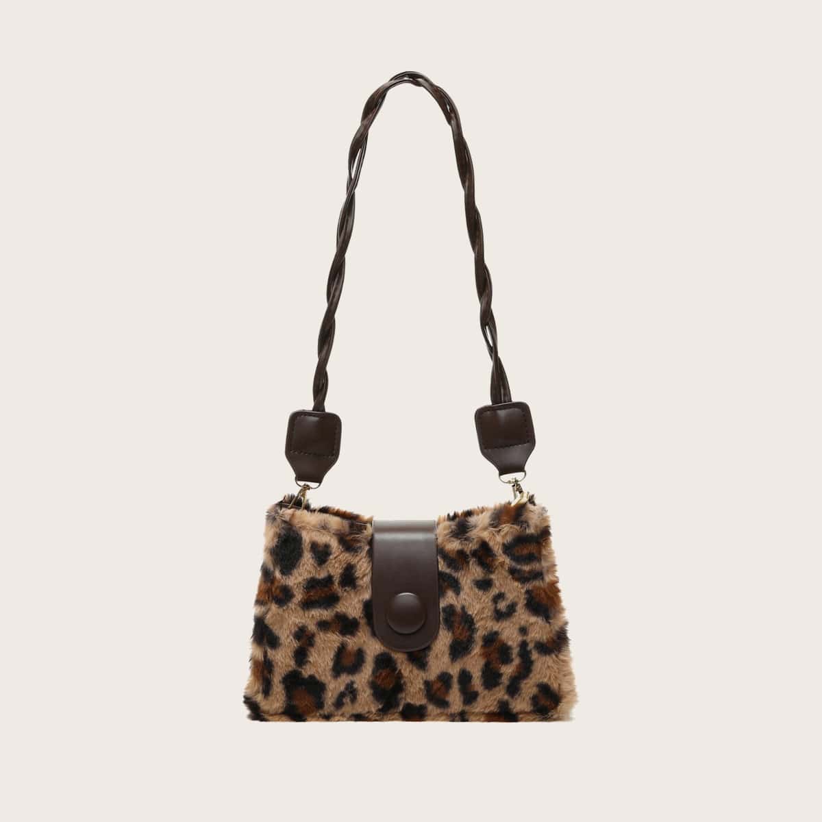 

Leopard Fluffy Baguette Bag, Multicolor