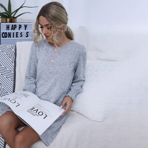 

Round Neck Shirred Cuff Dress, Light grey