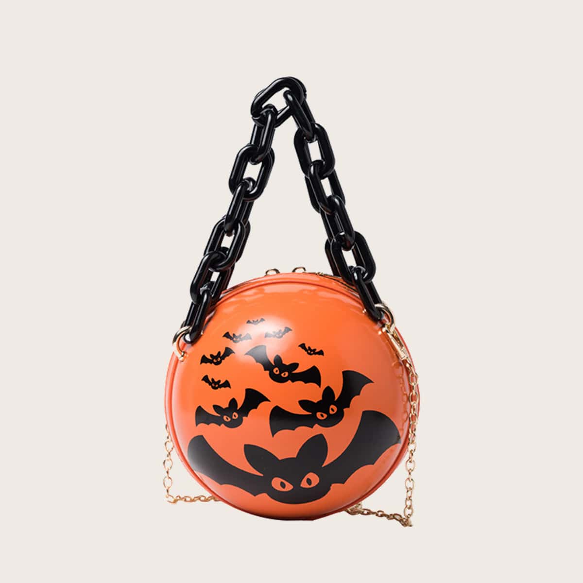 

Halloween Bat Ball Shaped Chain Satchel Bag, Orange