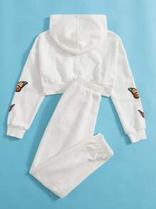 SHEIN Girls Zipper Front Butterfly Print Sweatshirt & Joggers Set - White - View 2