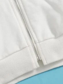 SHEIN Girls Zipper Front Butterfly Print Sweatshirt & Joggers Set - White - View 3