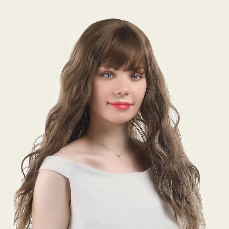 

Natural Long Curly Wig With Bangs, Multicolor