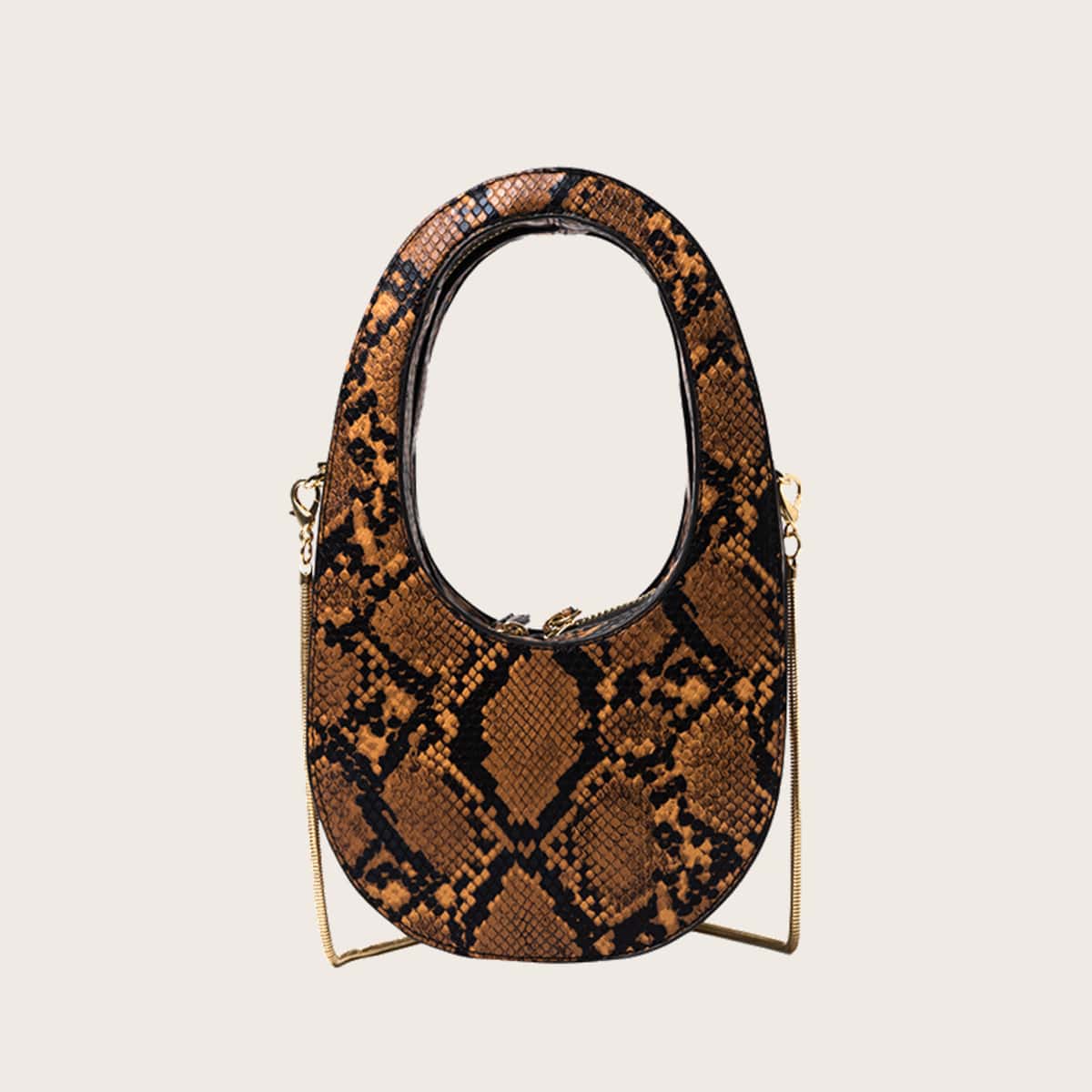 

Snakeskin Oval Chain Satchel Bag, Multicolor