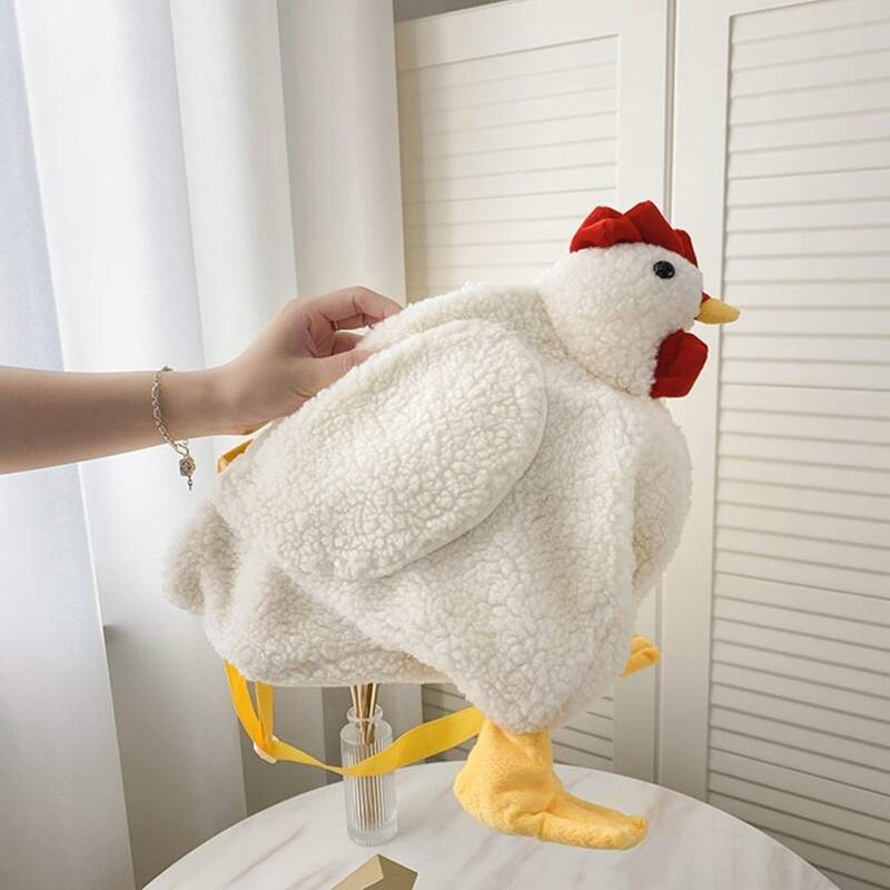 

Cartoon Chicken Fluffy Crossbody Bag, White