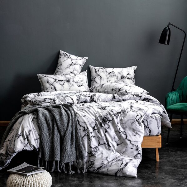

Marble Pattern Bedding Set Without Filler, Black and white