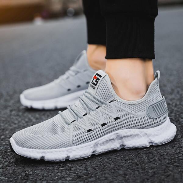 

Men Lace Up Decor Low Top Sneakers, Grey