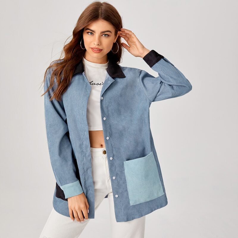 

Pocket Front Corduroy Overshirt, Dusty blue