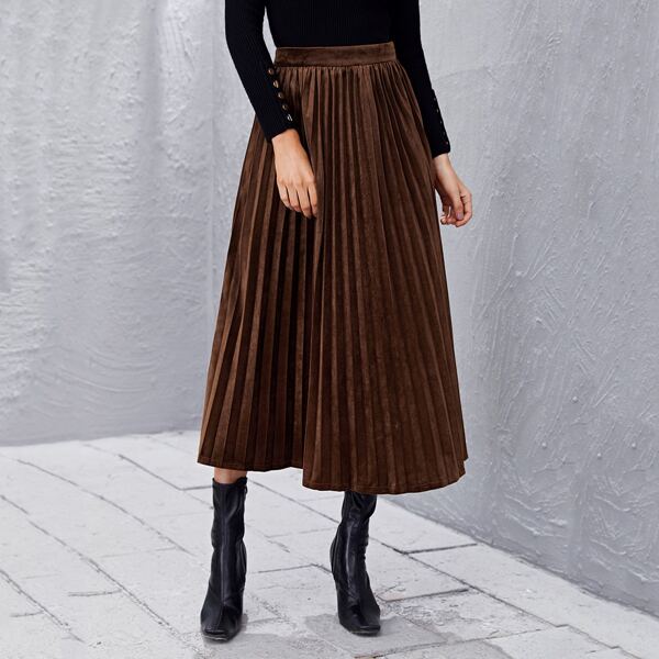 

High Waist Pleated Skirt, Chocolate brown
