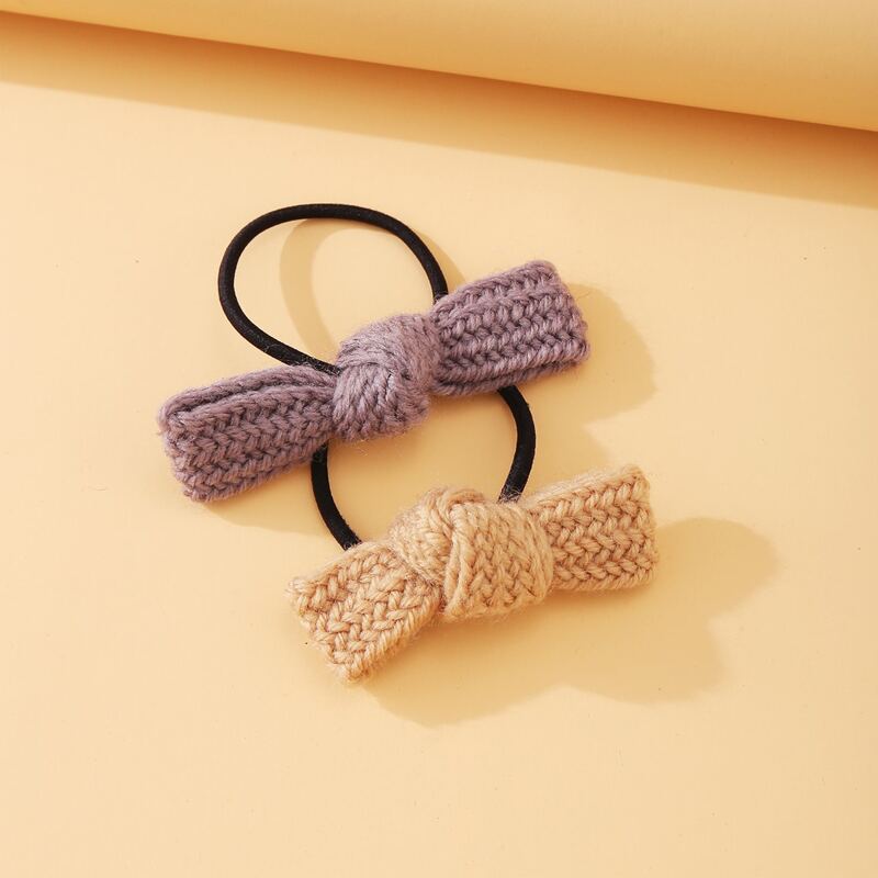 

2pcs Knit Bow Hair Tie, Multicolor