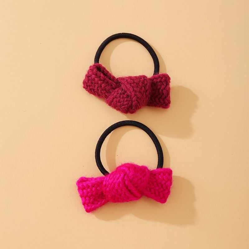 

2pcs Knit Bow Hair Tie, Multicolor