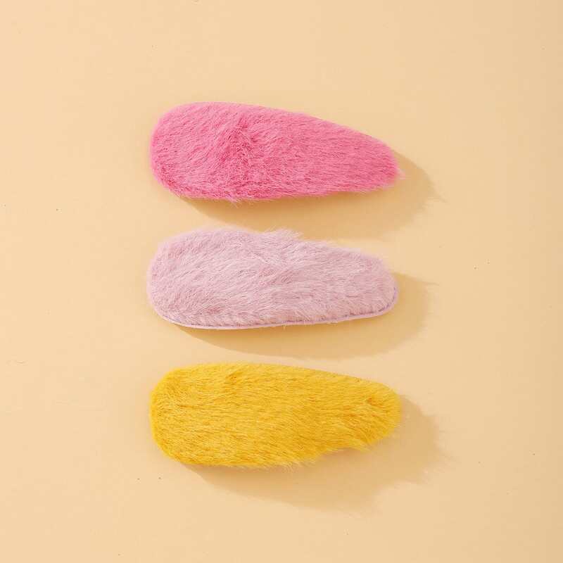 

3pcs Solid Fluffy Hair Clip, Multicolor
