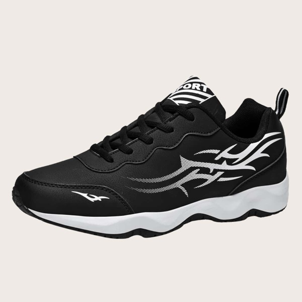 

Men Lace-up Front Colorblock Sneakers, Black and white