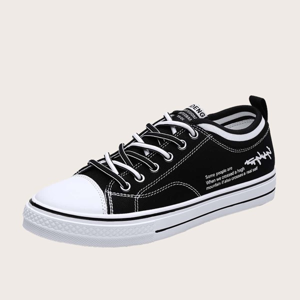 

Men Letter Graphic Canvas Shoes, Black and white
