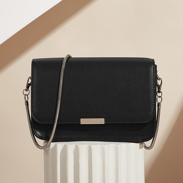 

Metal Decor Chain Crossbody Bag, Black