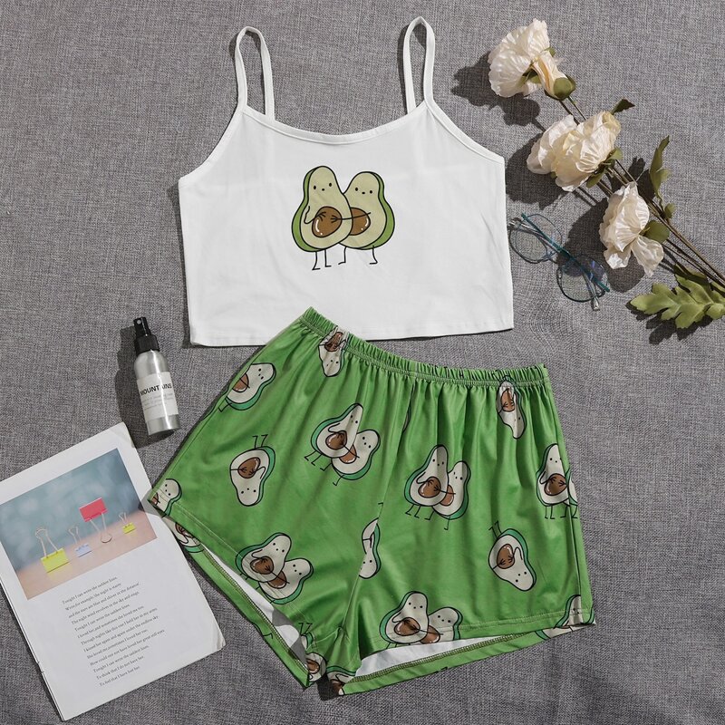 

Avocado Print Crop Cami Top & Shorts Pajama Set, Multicolor