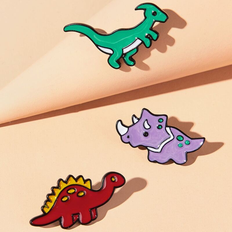 

3pcs Cartoon Dinosaur Brooch, Multicolor