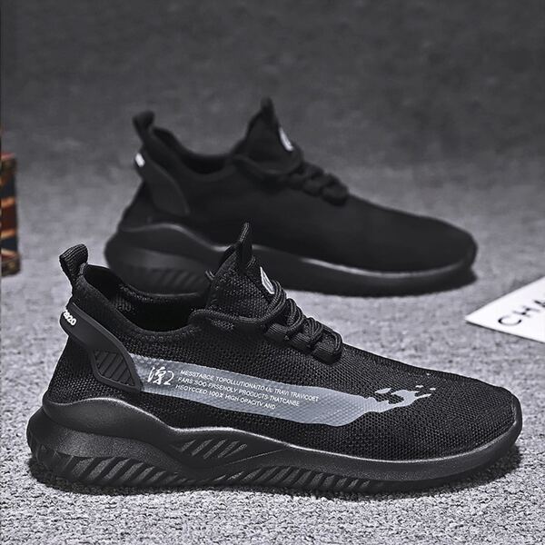 

Men Chinese Letter Graphic Sneakers, Black