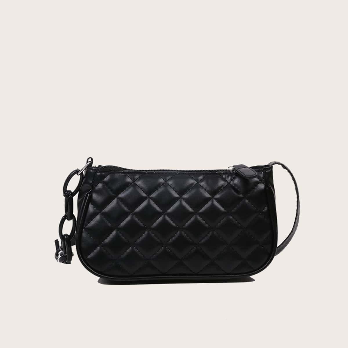 

Solid Quilted Baguette Bag, Black
