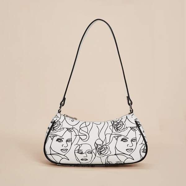 

Figure Graphic Baguette Bag, Black and white