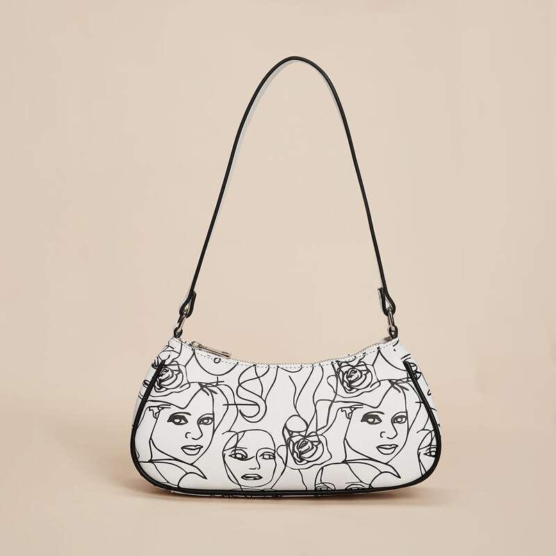 

Figure Graphic Baguette Bag, Black and white
