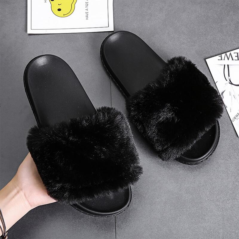 

Faux Fur Decor Slides, Black