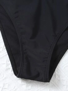 Cut-out Cross Halter One Piece Swimsuit - Black - View 3