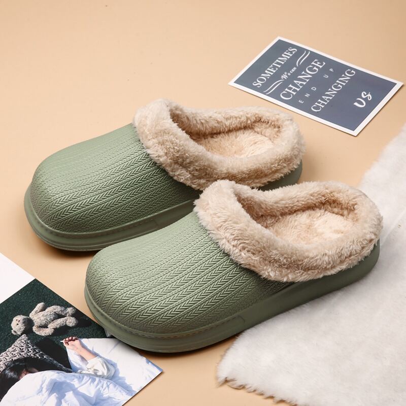 

Round Toe Fluffy Slippers, Green
