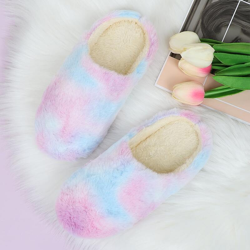 

Round Toe Watercolor Fluffy Slippers, Multicolor