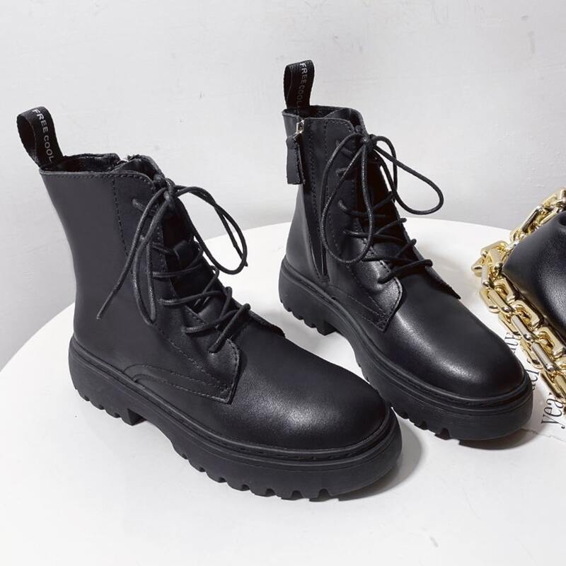 

Lace-up Lug Sole Combat Boots, Black