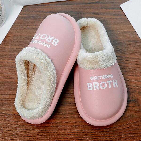 

Letter Graphic Fluffy Slippers, Pink
