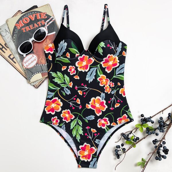 

Floral Underwire One Piece Swimsuit, Multicolor