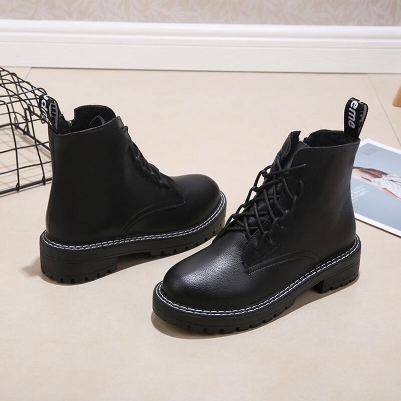 

Lace-up Lug Sole Combat Boots, Black