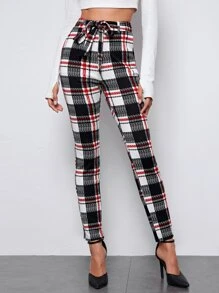 SHEIN Clasi 自腰帶格紋緊身褲子