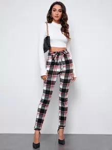 SHEIN Clasi 自腰帶格紋緊身褲子