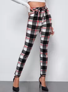 SHEIN Clasi 自腰帶格紋緊身褲子