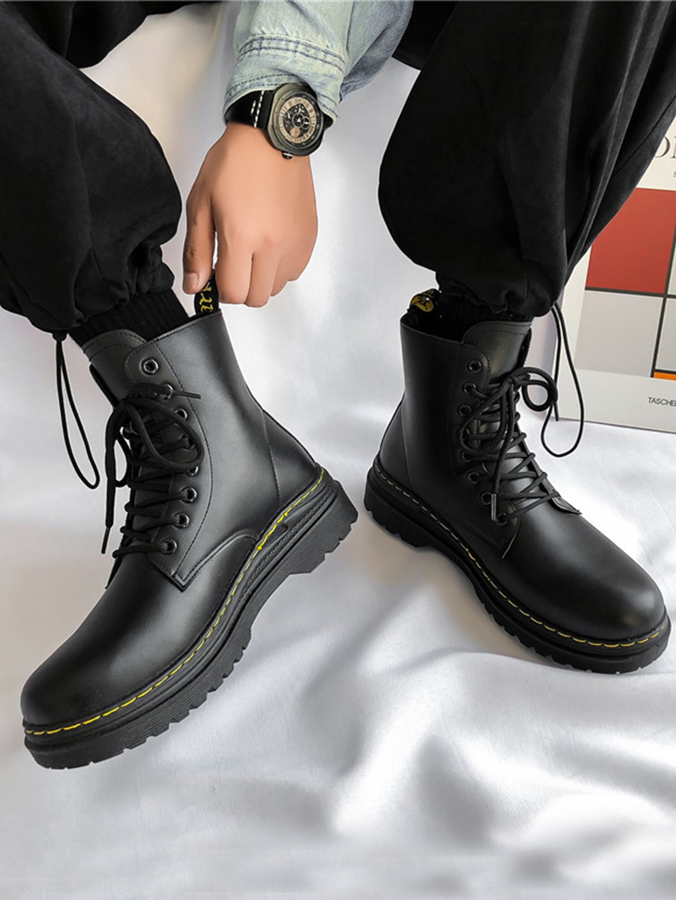 mens lace up combat boots