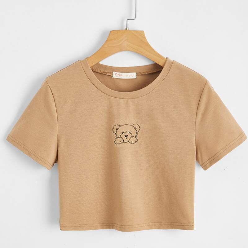 

Bear Graphic Crop Tee, Khaki