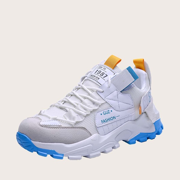 

Men Lace-up Front Letter Graphic Sneakers, Blue and white