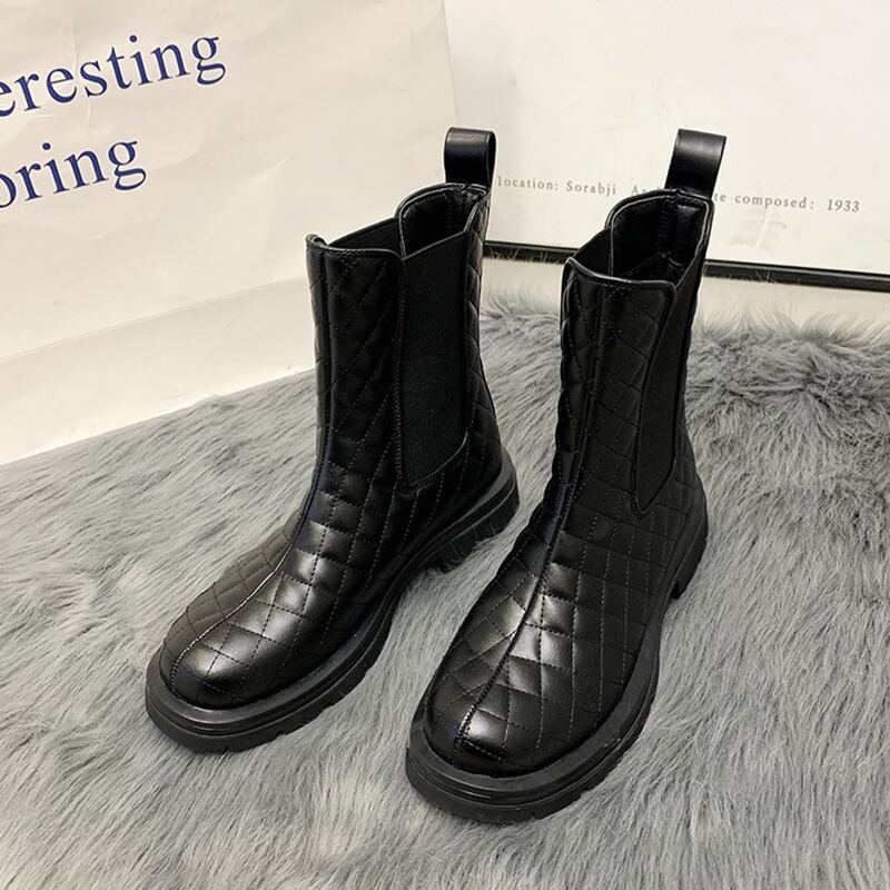 

Quilted Lug Sole Chelsea Boots, Black